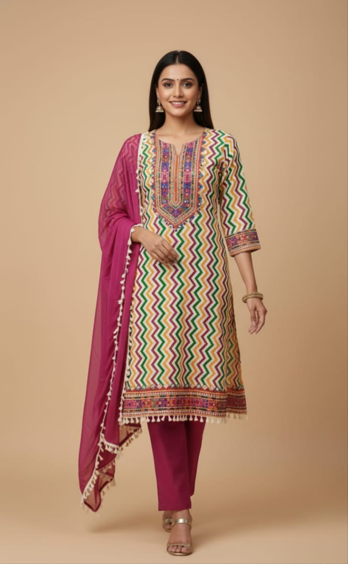 Cotton Suit With Chiffon Dupatta