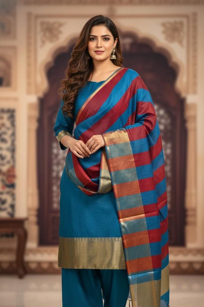 Maheswari Suits With Tissue Dupatta