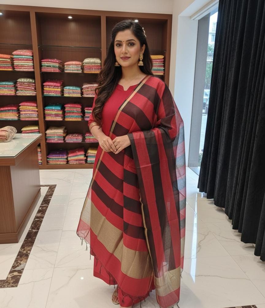 Maheswari Suit With Tissue Dupatta