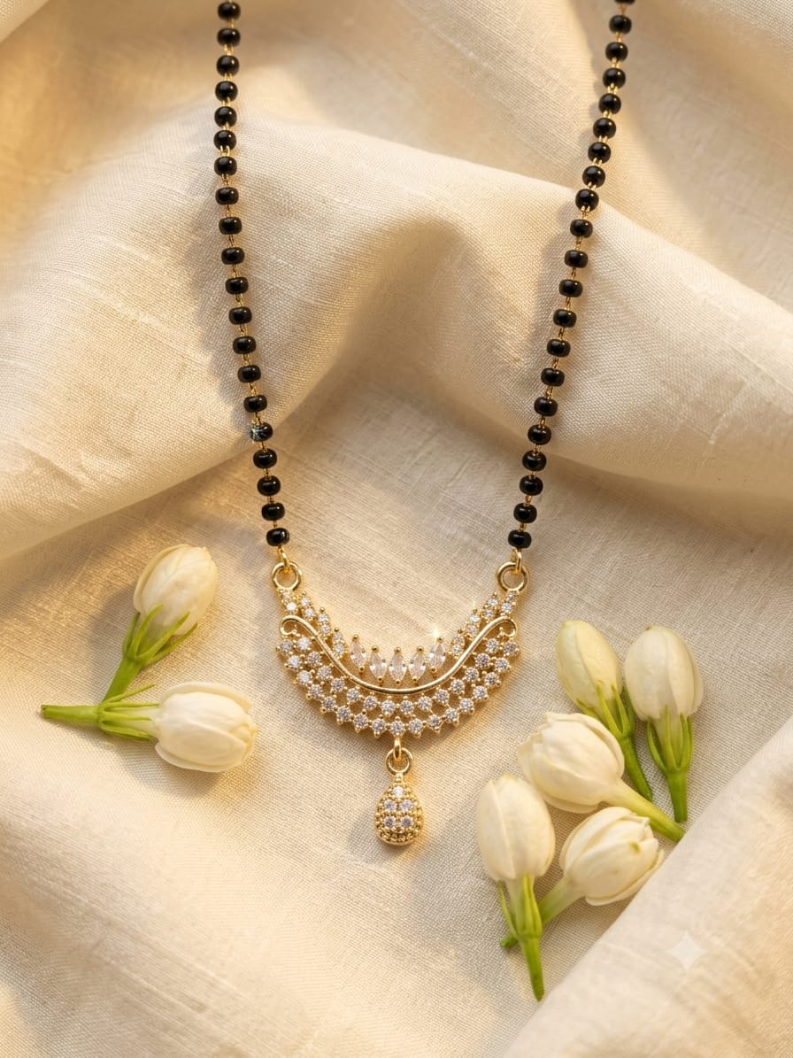 American Diamond Curved Pendant Mangalsutra