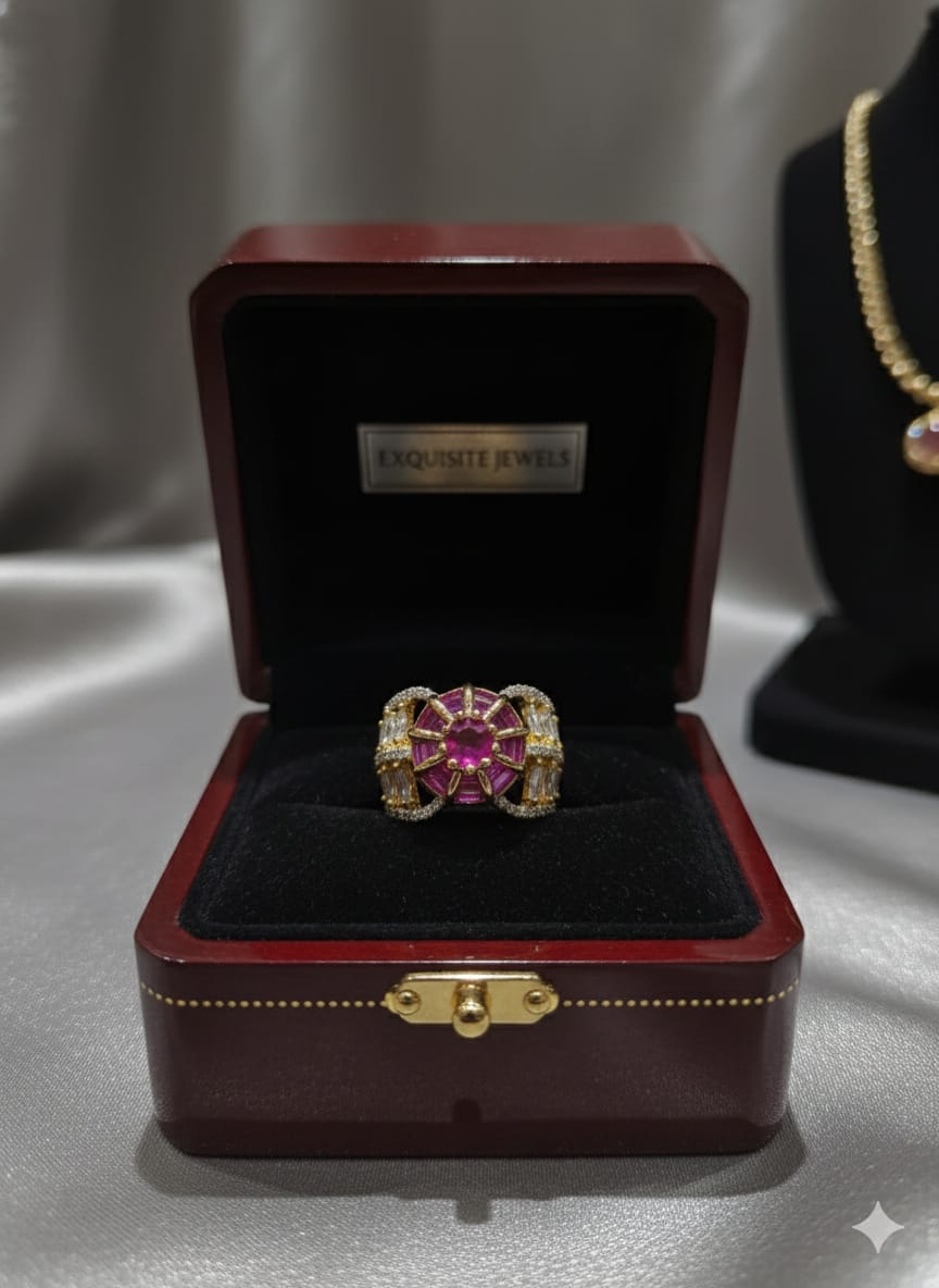 Royal Ruby Cushion Cut Baguette CZ Cocktail Ring