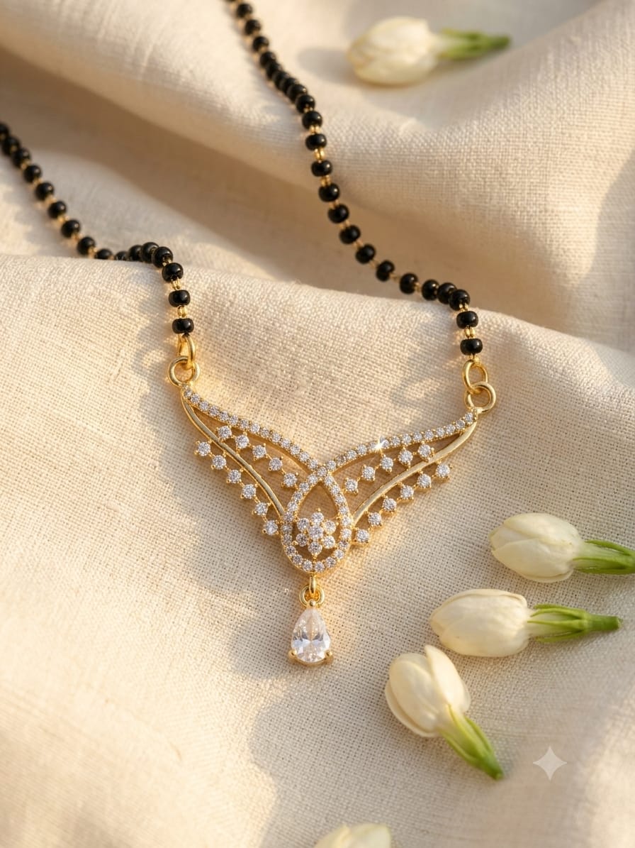Arched V-Crisscross American Diamond Solitaire Mangalsutra