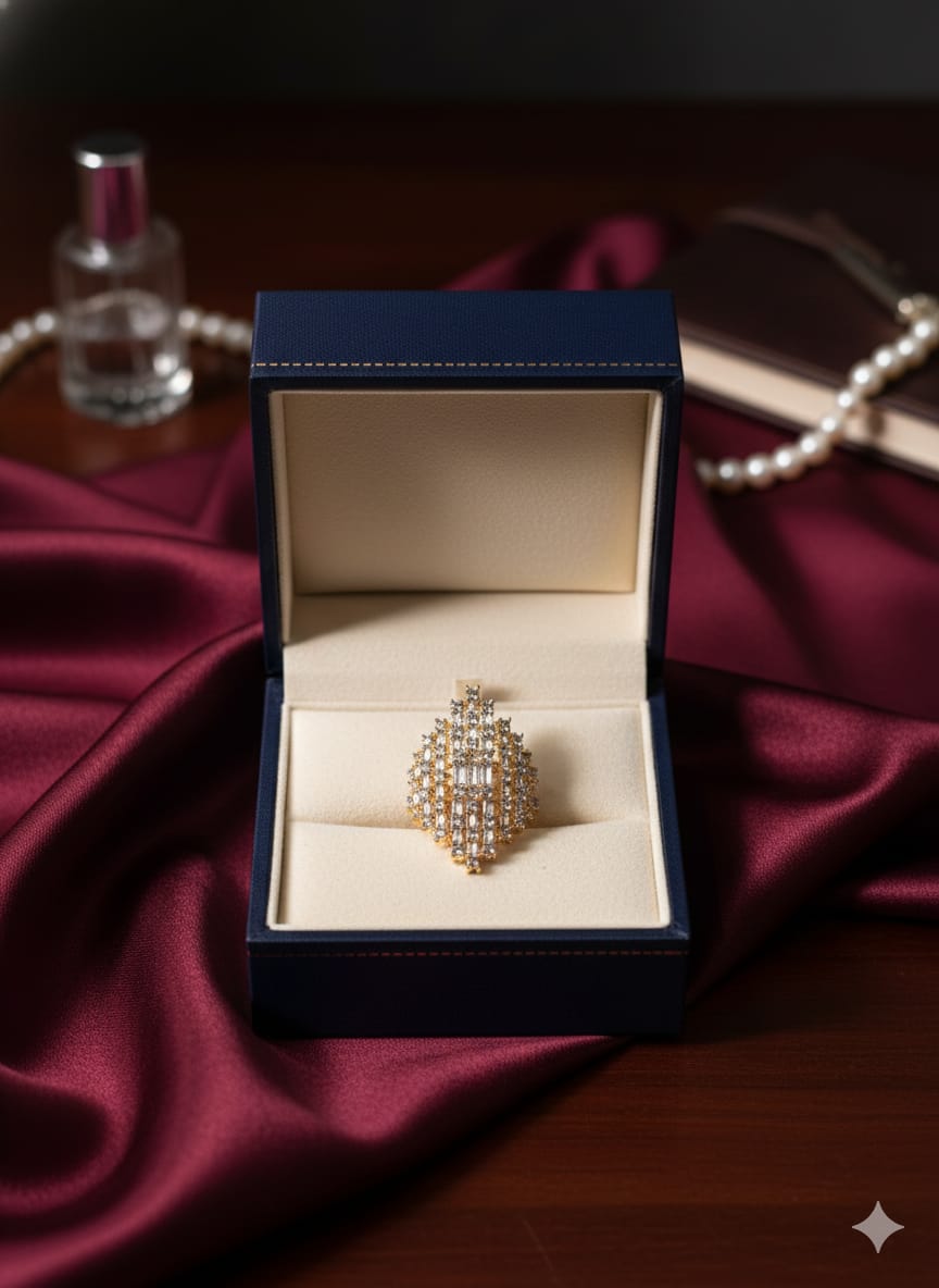 Luxe Marquise Baguette Cluster Diamond Statement Ring