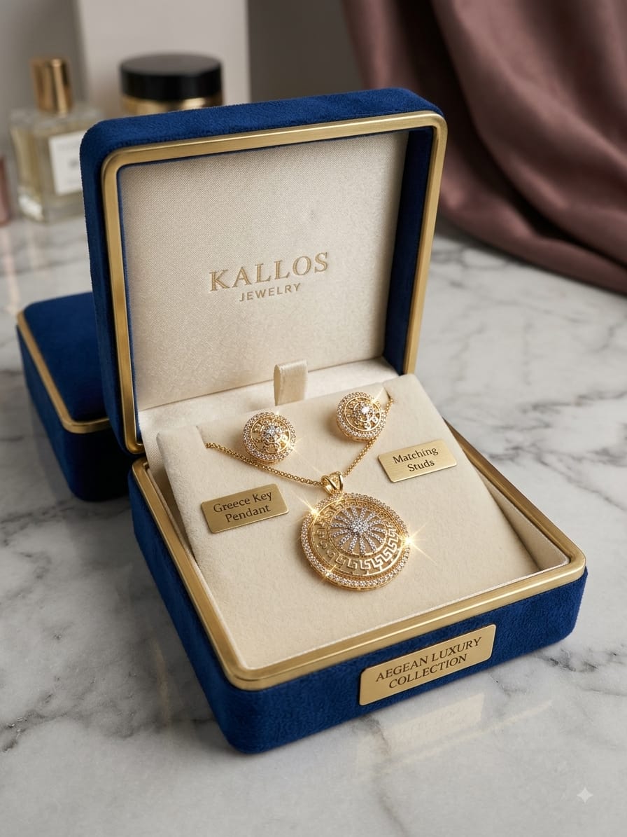 Aegean Luxury Greek Key Gold Plated Medallion Set