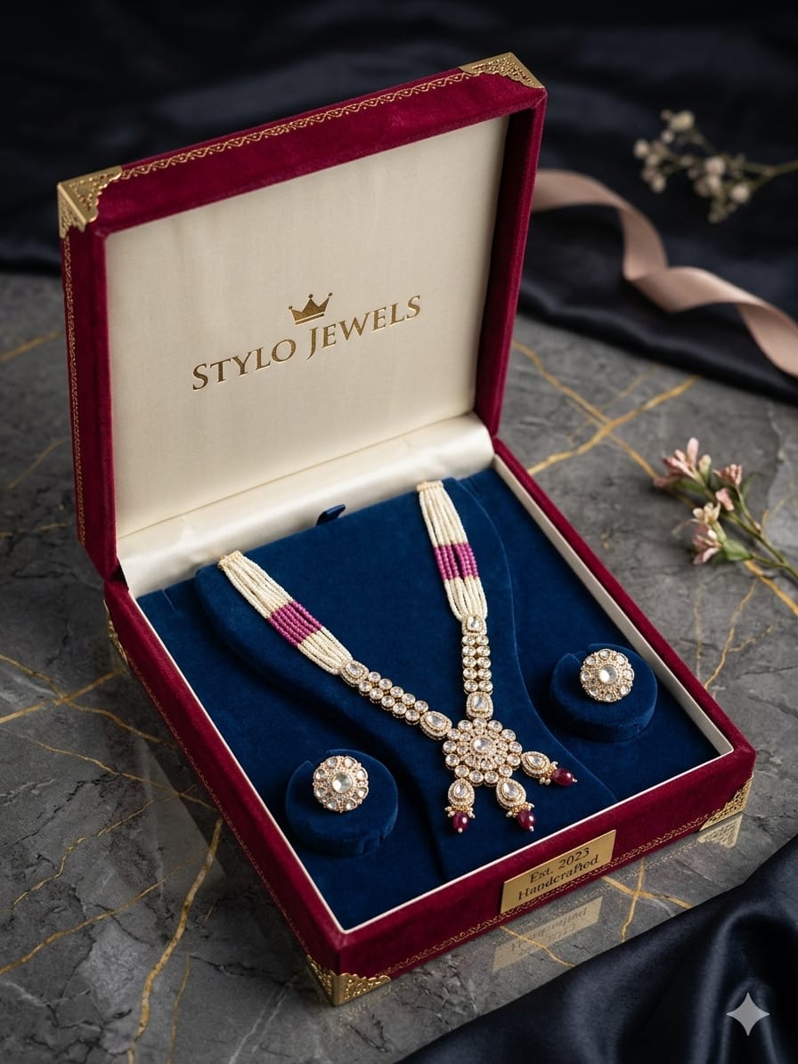 Stylo Jewels Handcrafted Royal Kundan & Pearl Mala Set