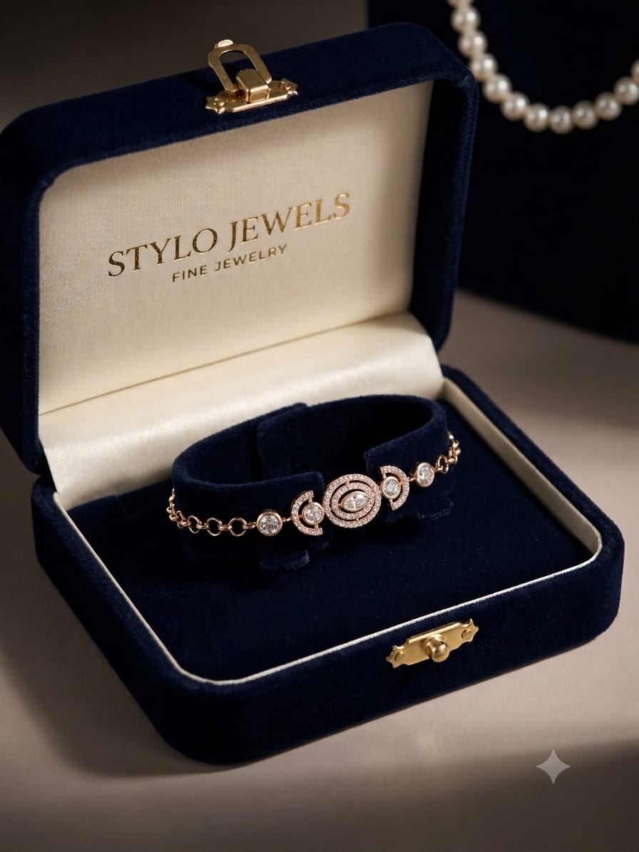 Stylo Jewels Celestial Crescent & Evil Eye Rose Gold Bracelet