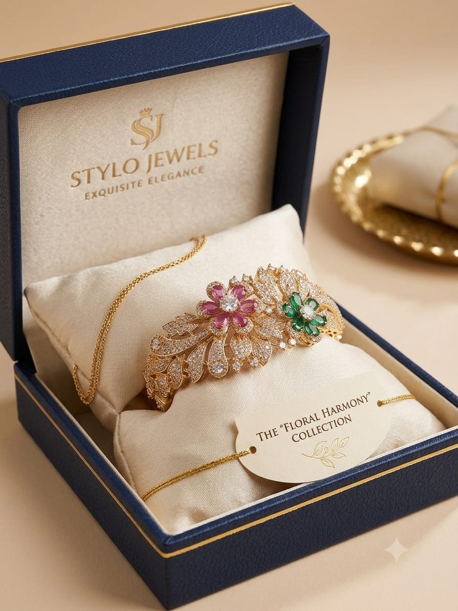 Stylo Jewels "The Floral Harmony" Ruby & Emerald Diamond Kada