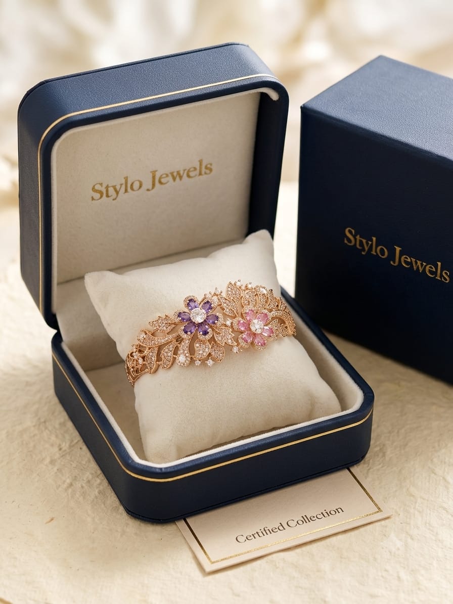 Stylo Jewels Amethyst & Pink Sapphire Floral Diamond Cuff