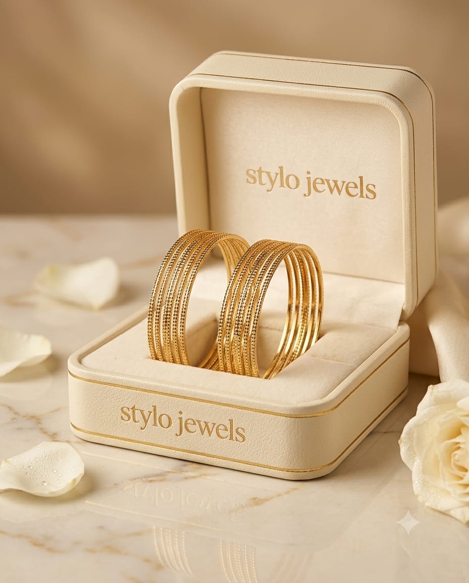 Stylo Jewels 22K Gold Plated Micro-Textured Bangle Set (Pack of 8)