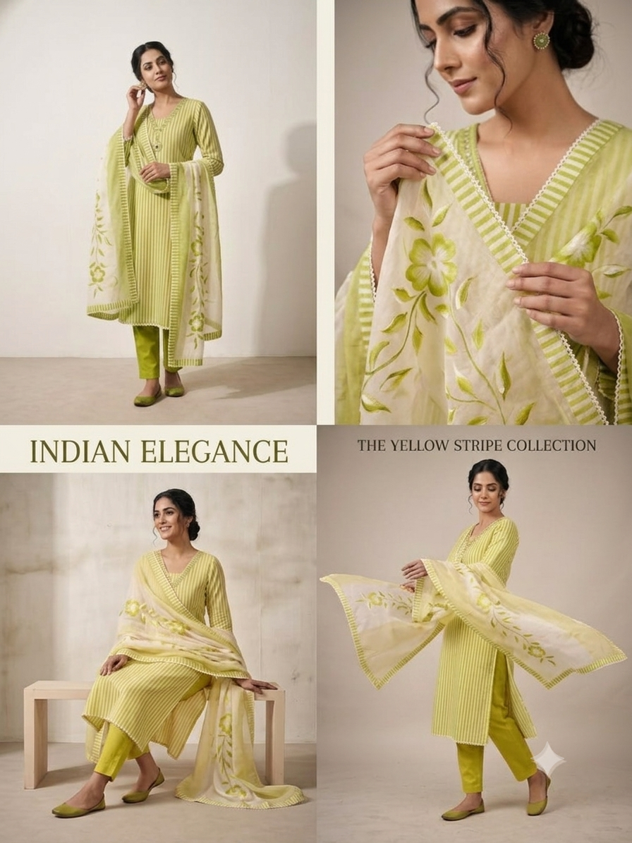 Cotton Suit With Brush Paint Dupatta