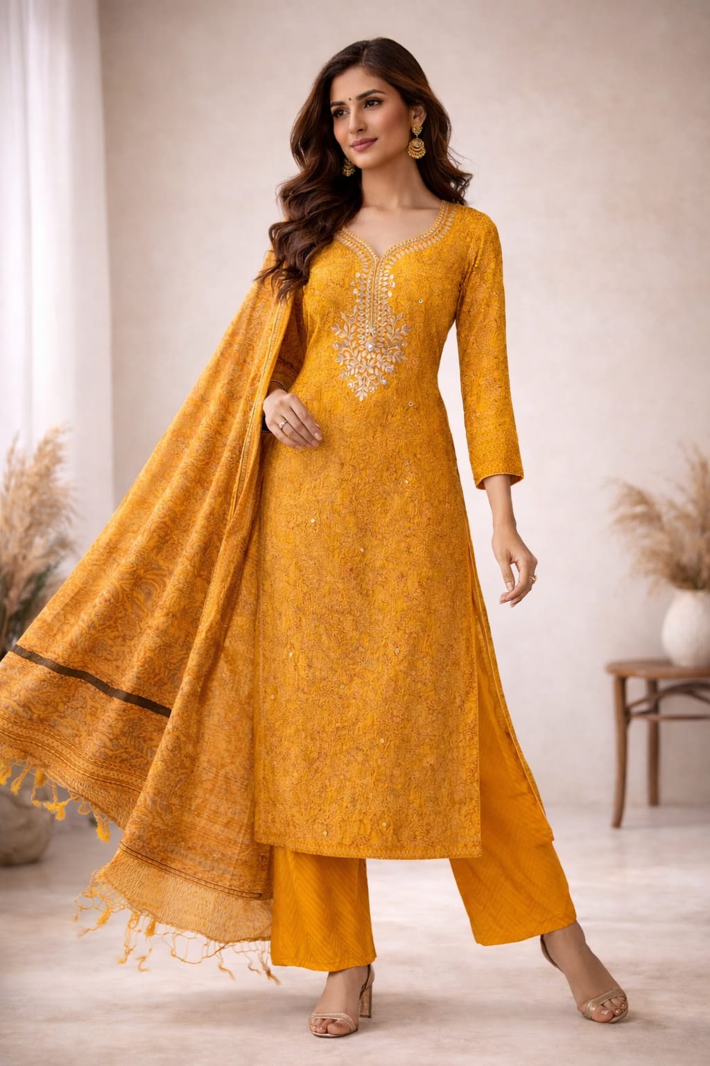 Pure Maheswari With Gotta Work Neckline Maheswari Dupatta