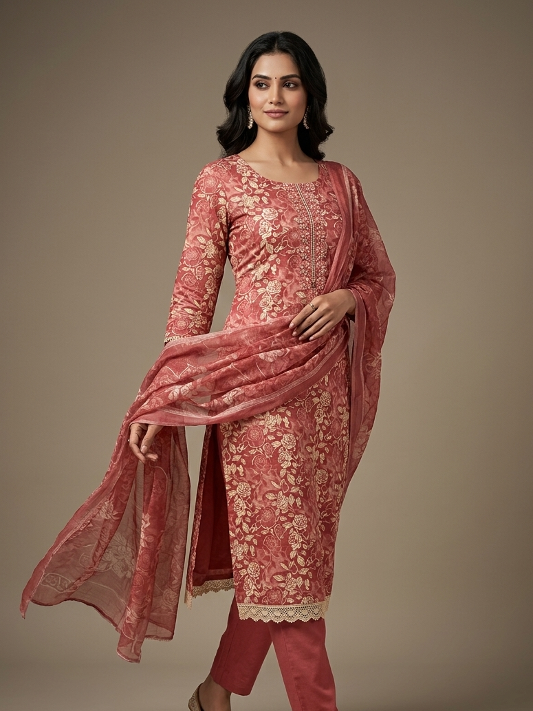 Cotton Suit With Chiffon Dupatta