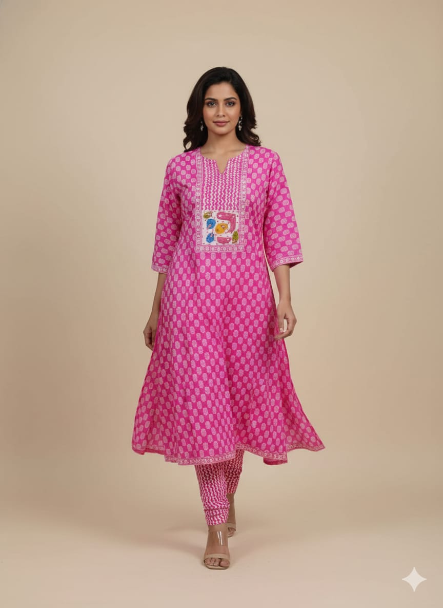 Cotton Suit With handwork highlights