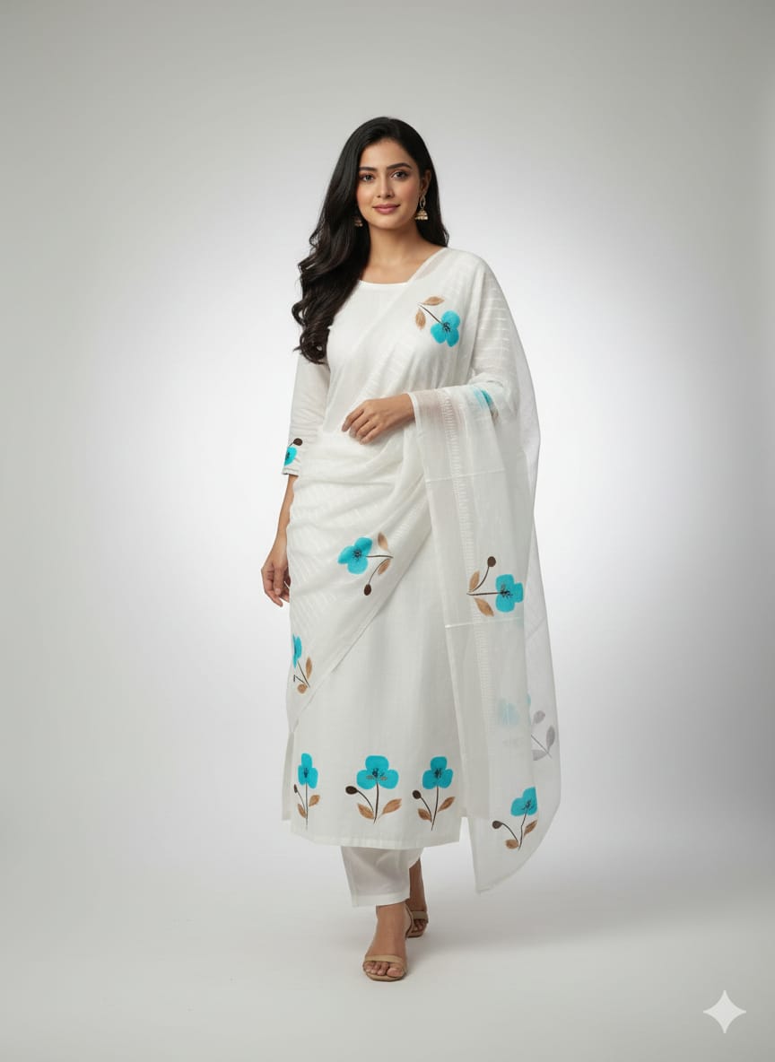 Cotton Suit With Chiffon Dupatta
