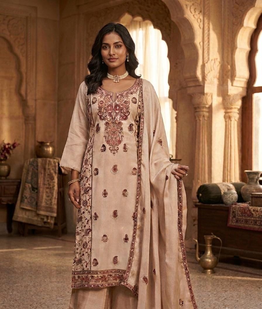 Organza Suit With Kashmiri Work