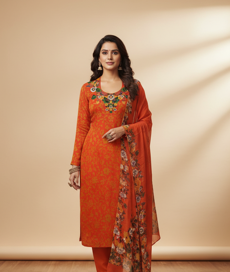 Pure Crepe Suit With Floral Print