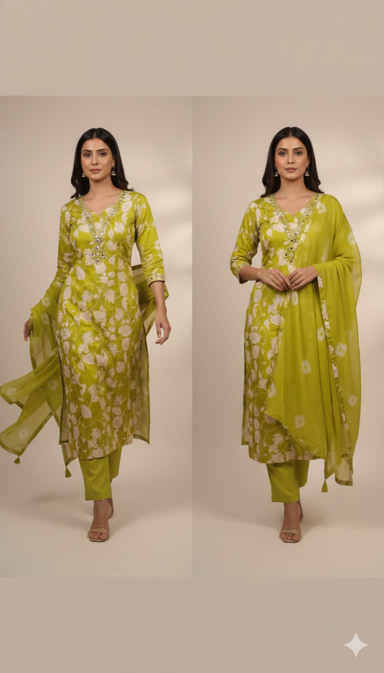 Cotton Suit With chiffon dupatta