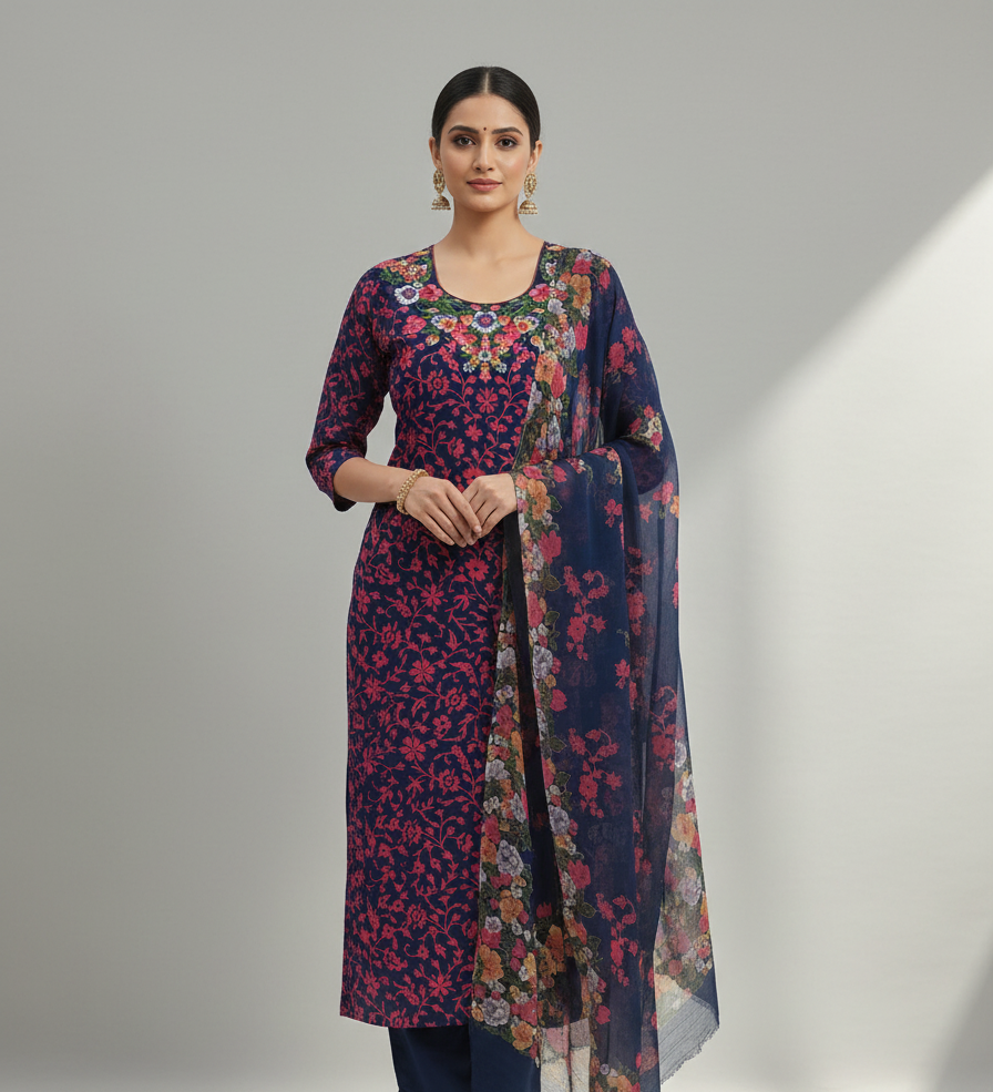 Pure Crepe Suit With Floral print