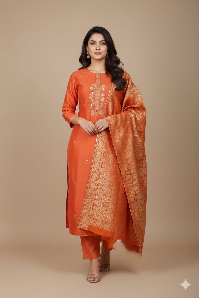 Soft Silk suit With Gotta Detailing Banarasi Dupatta