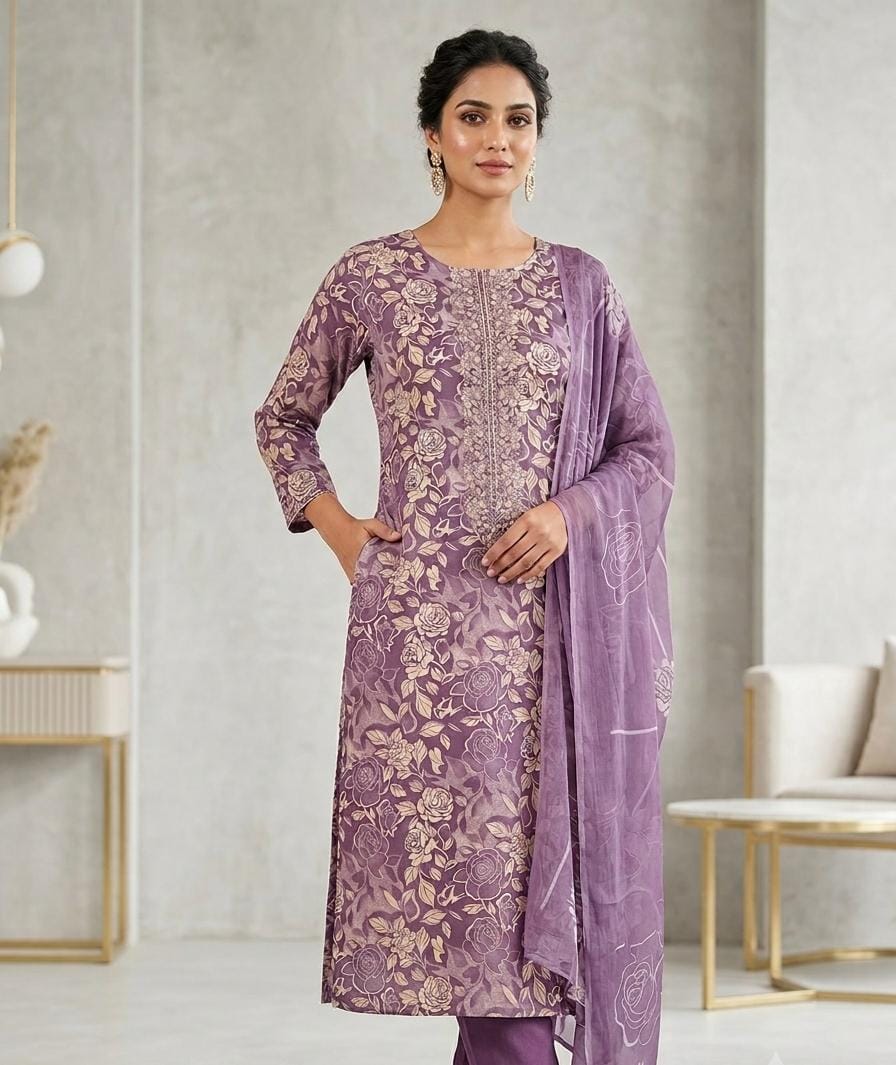 Cotton Suit With Chiffon Dupatta