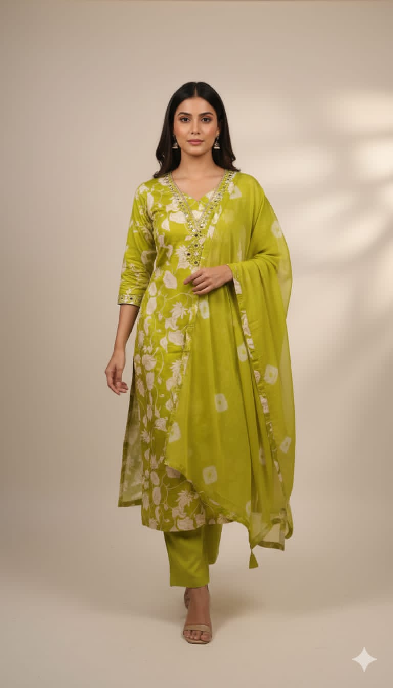 Cotton Suit With chiffon dupatta