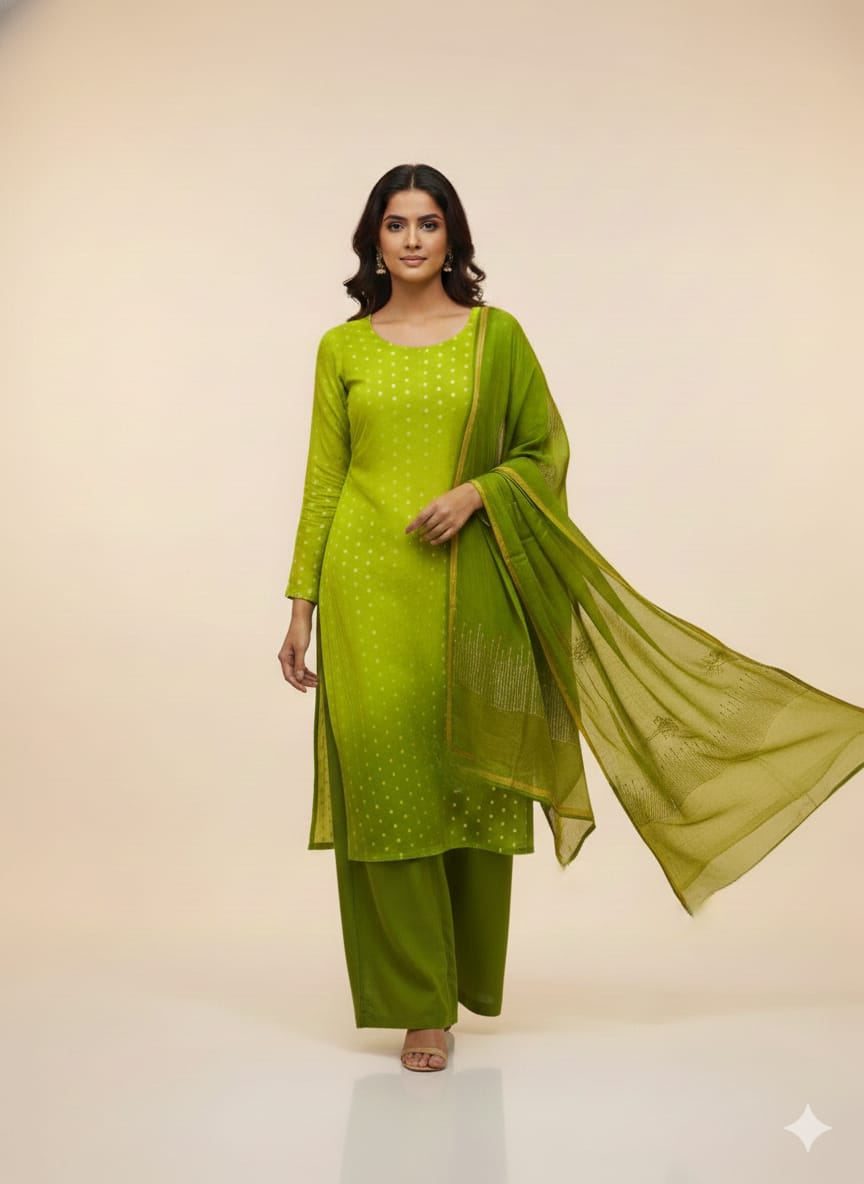 Ombre Pure Maheswari Suit With Banarasi Weaving Dupatta