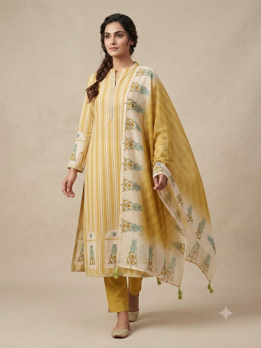 Muslin Suit With Organza dupatta