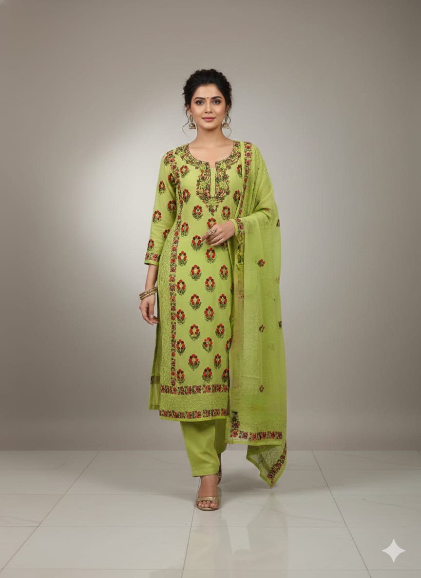 Georgette suit thread embroidery
