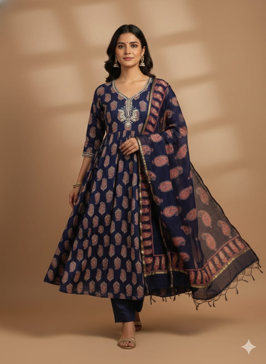 Maheswari Suit With Gotapatti Neckline Work