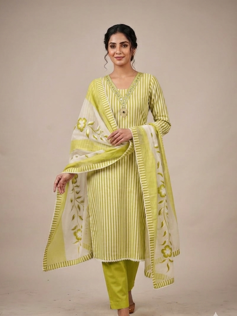 Cotton Suit With Brush Paint Dupatta