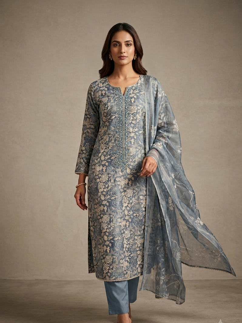 Cotton Suit With Chiffon Dupatta