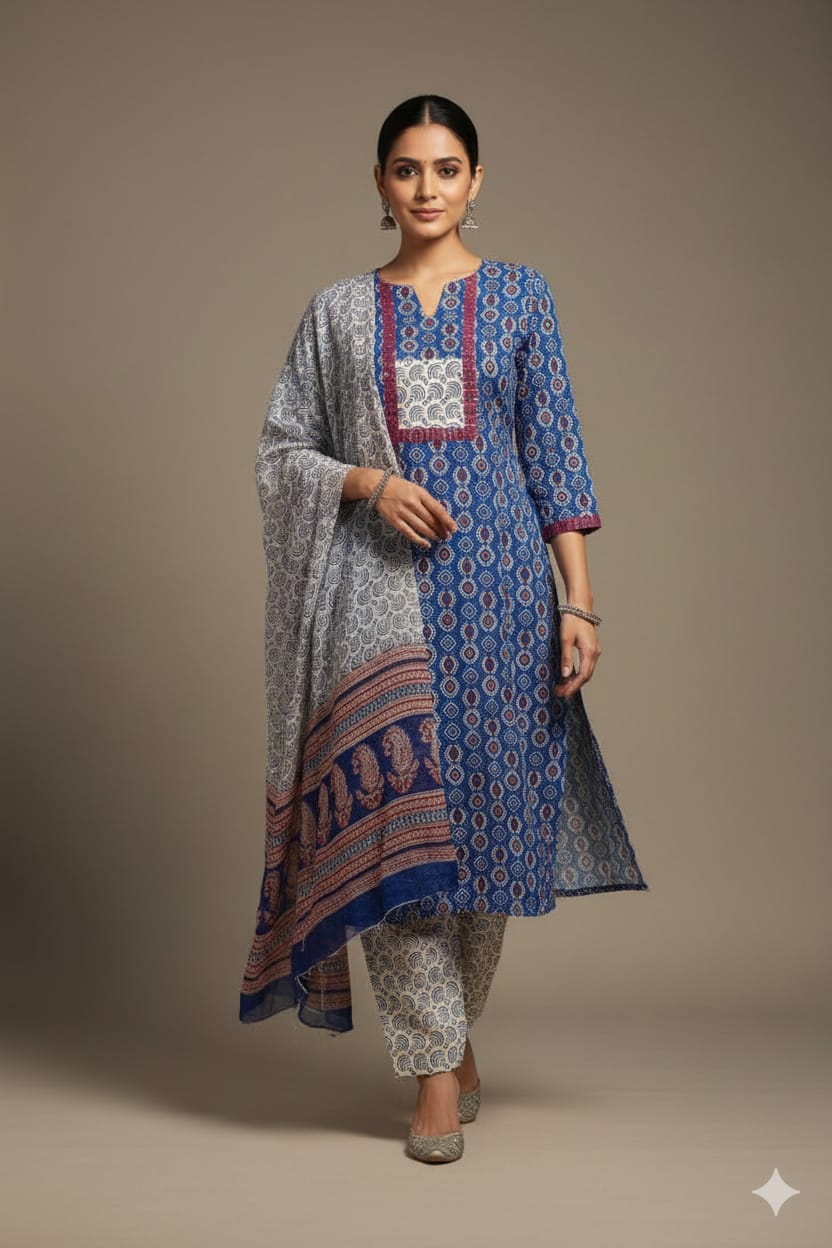 Cotton Suit With Chiffon Dupatta