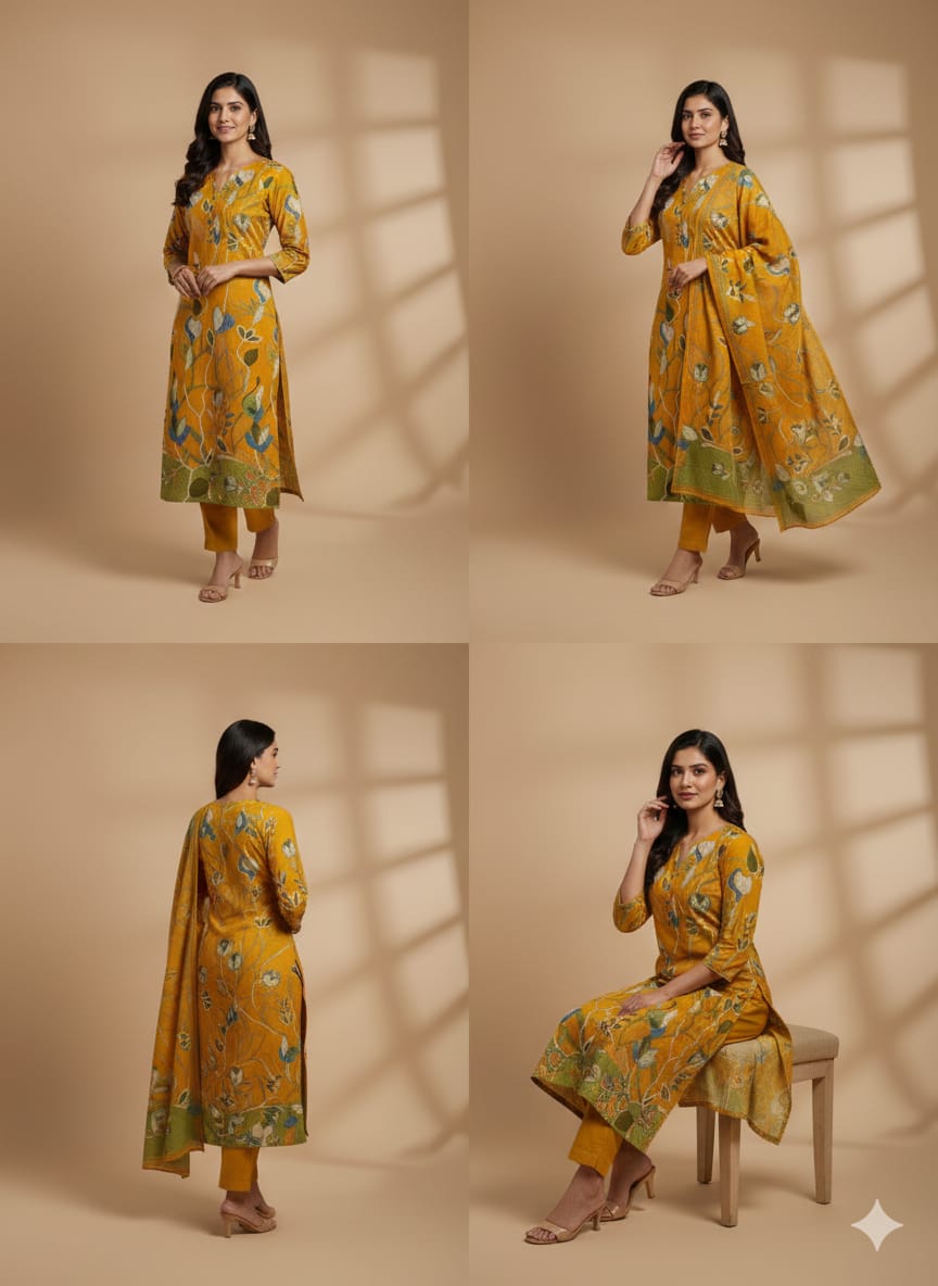 Cotton Printed Suit With Highlighted Work