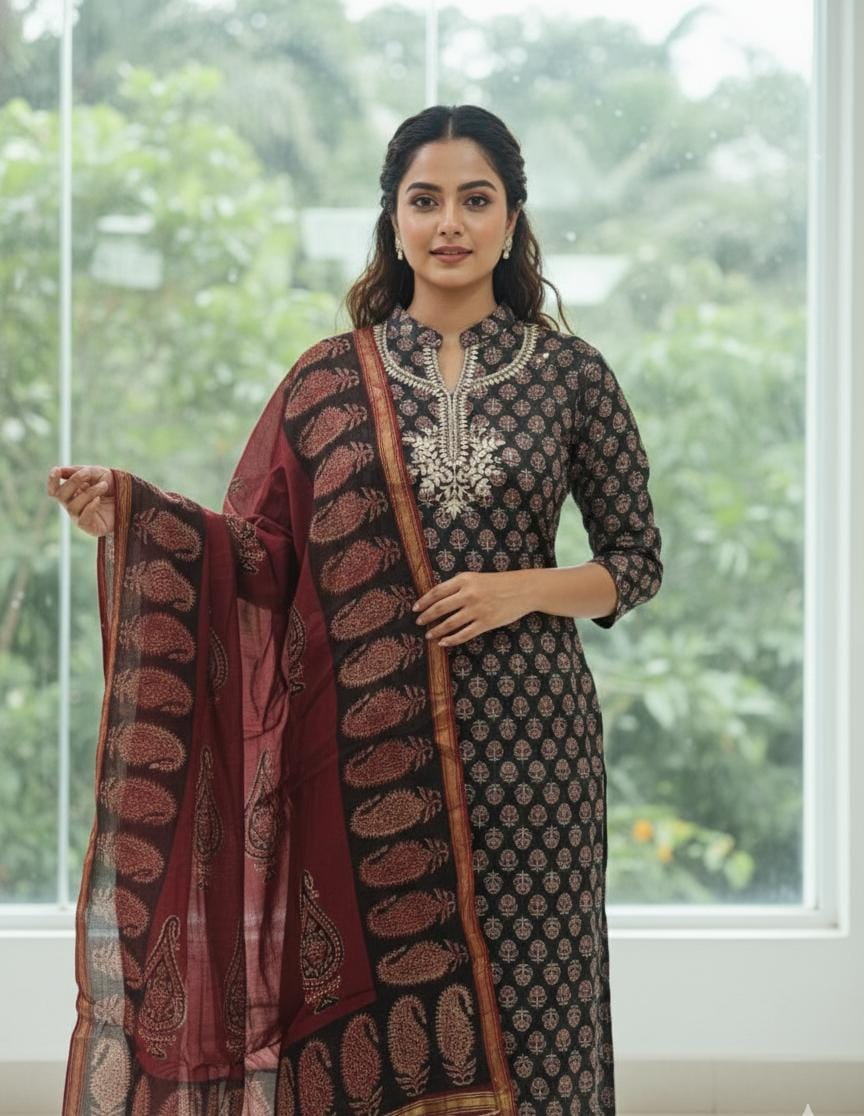 Maheswari Suit With Gotapatti Neckline Work