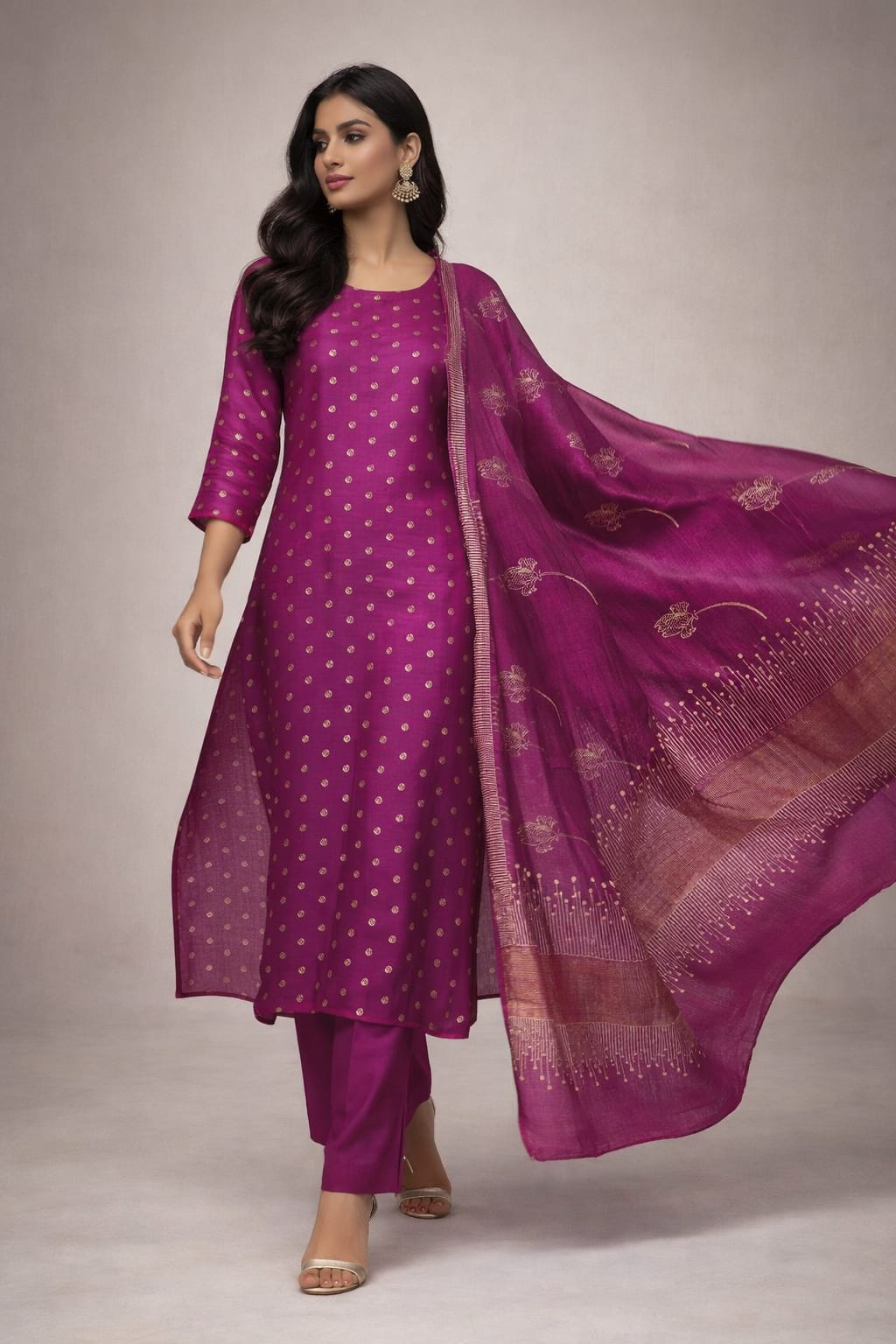 Ombre Pure Maheswari Suit With Banarasi Weaving Dupatta