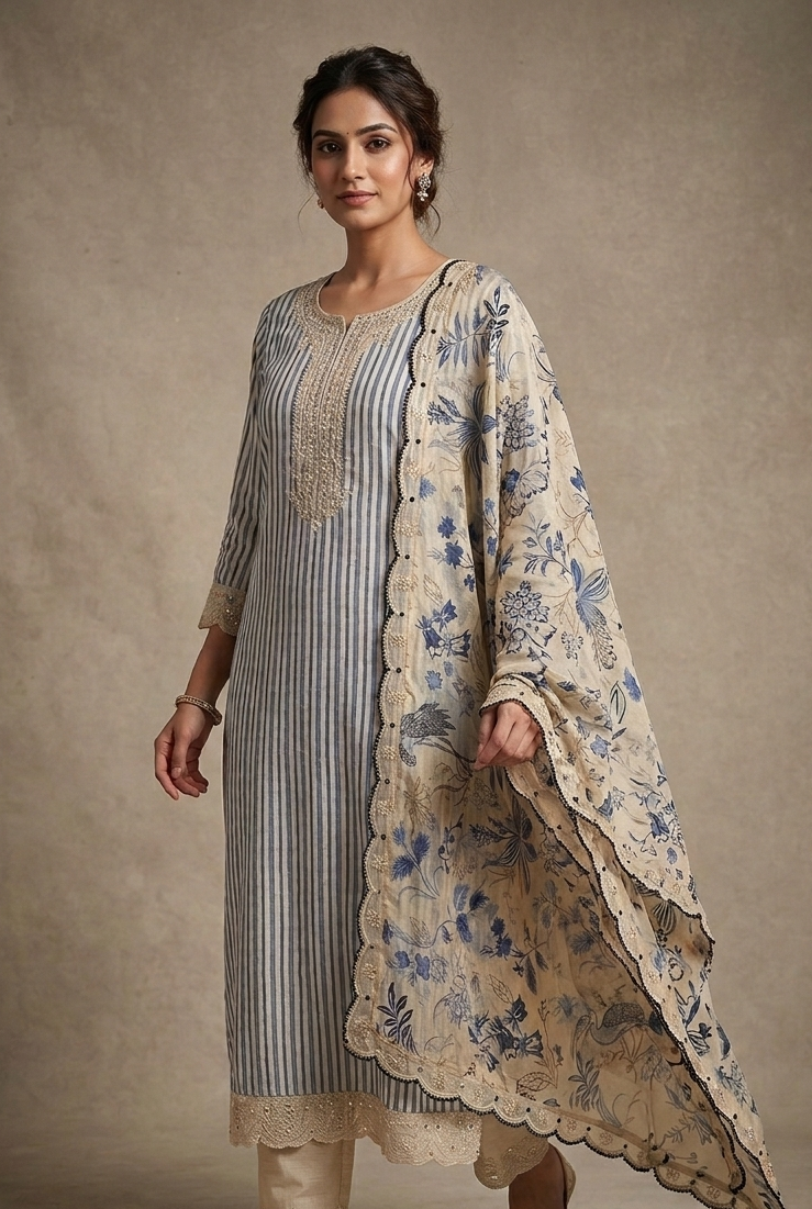 Muslin Suit With Organza dupatta