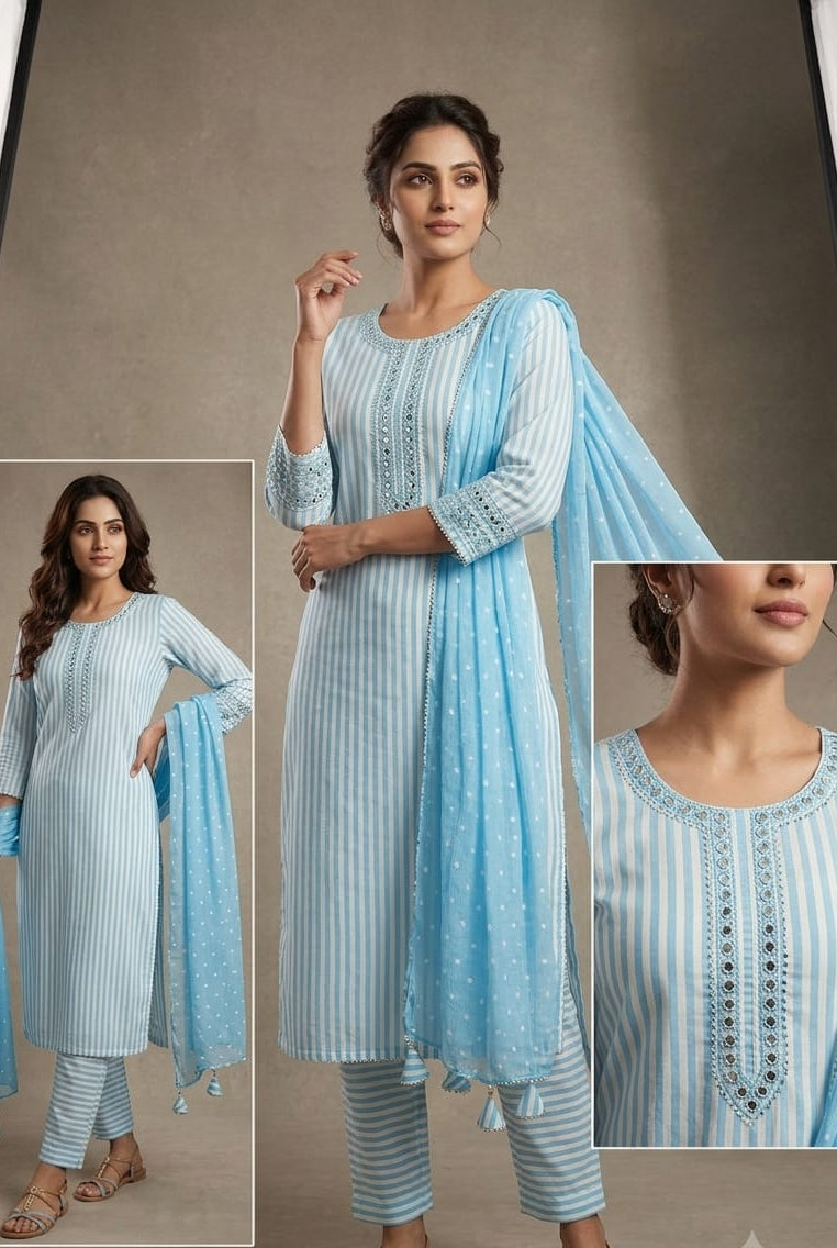 Cotton Suit With Chiffon Dupatta
