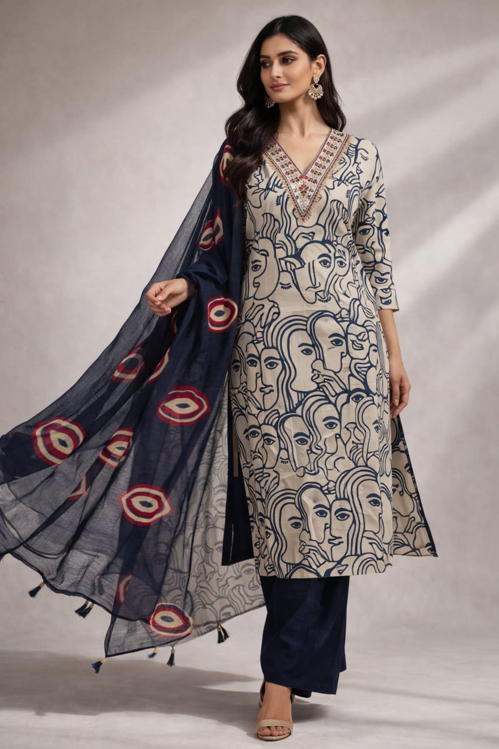 Cotton Suit With Chiffon Dupatta