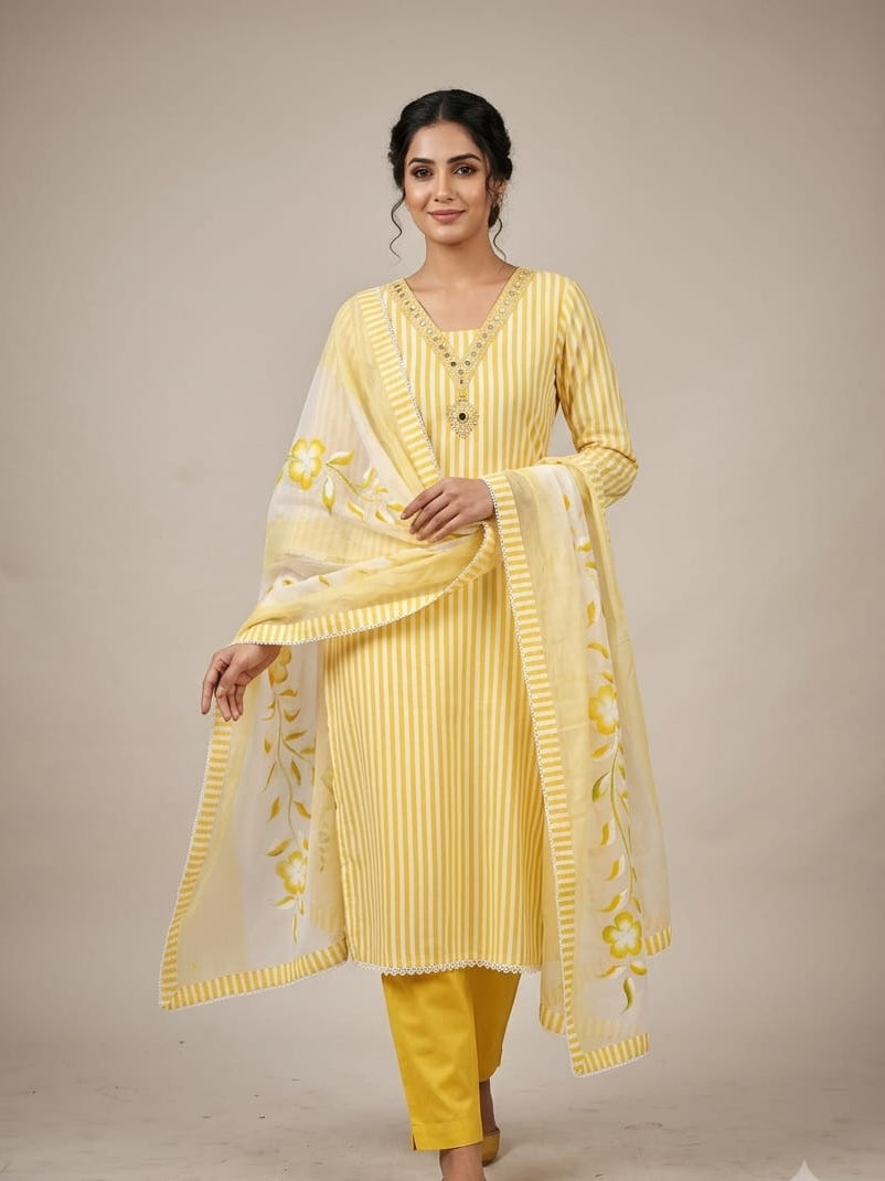 Cotton Suit With Brush Paint Dupatta