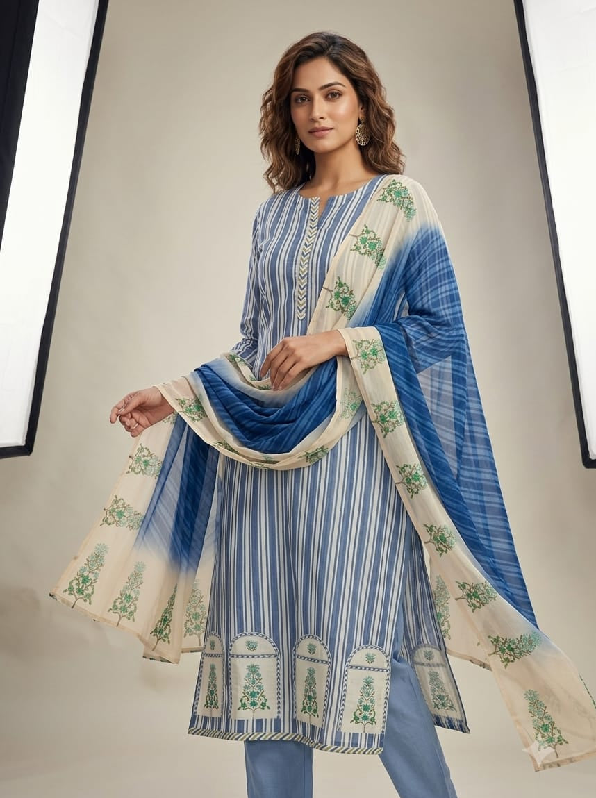 Muslin Suit With Organza dupatta