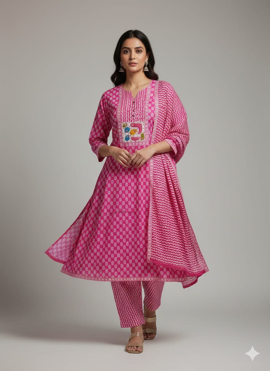 Cotton Suit With handwork highlights