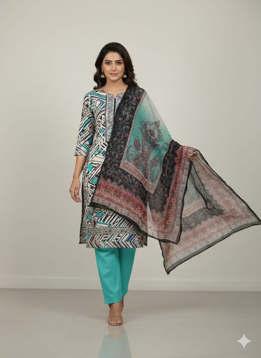 Cotton Suit With Pure Chiffon Dupatta