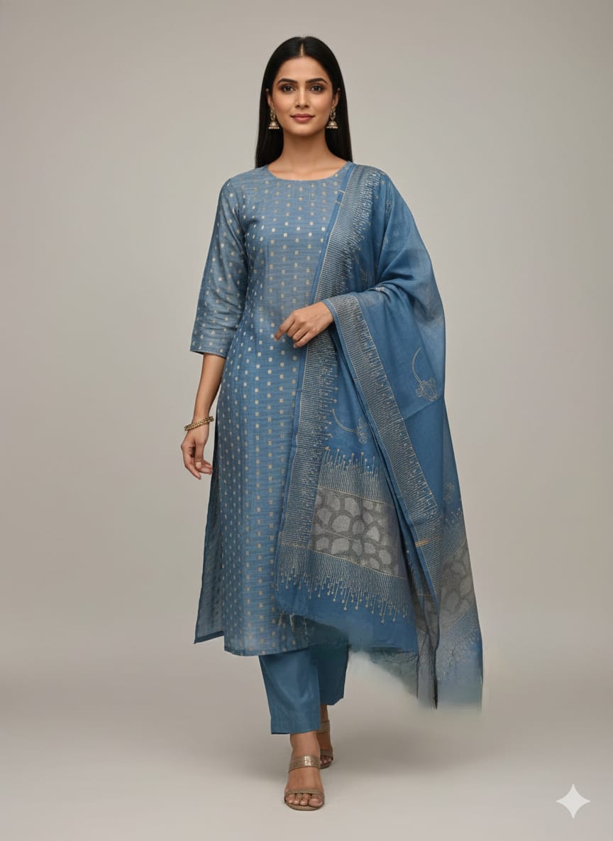 Ombre Pure Maheswari Suit With Banarasi Weaving Dupatta