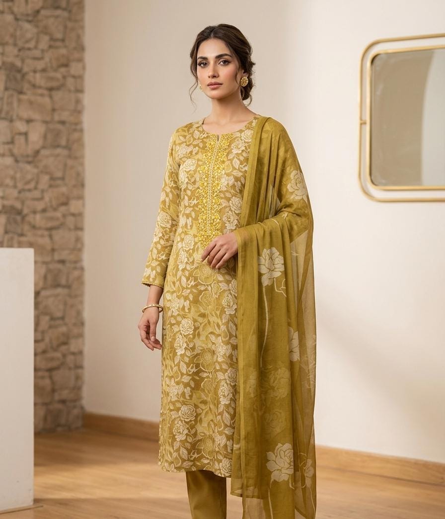 Cotton Suit With Chiffon Dupatta