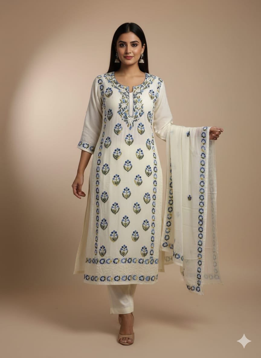 Muslin Suit With thread Embroidery