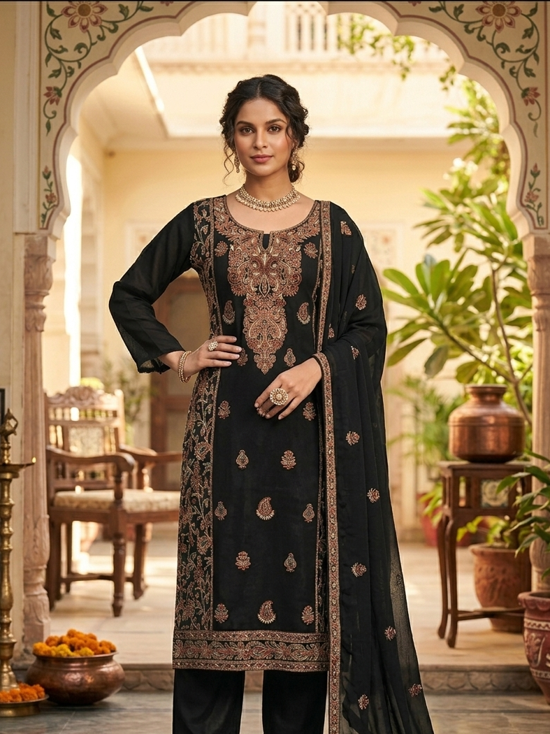 Organza Suit With Kashmiri Work