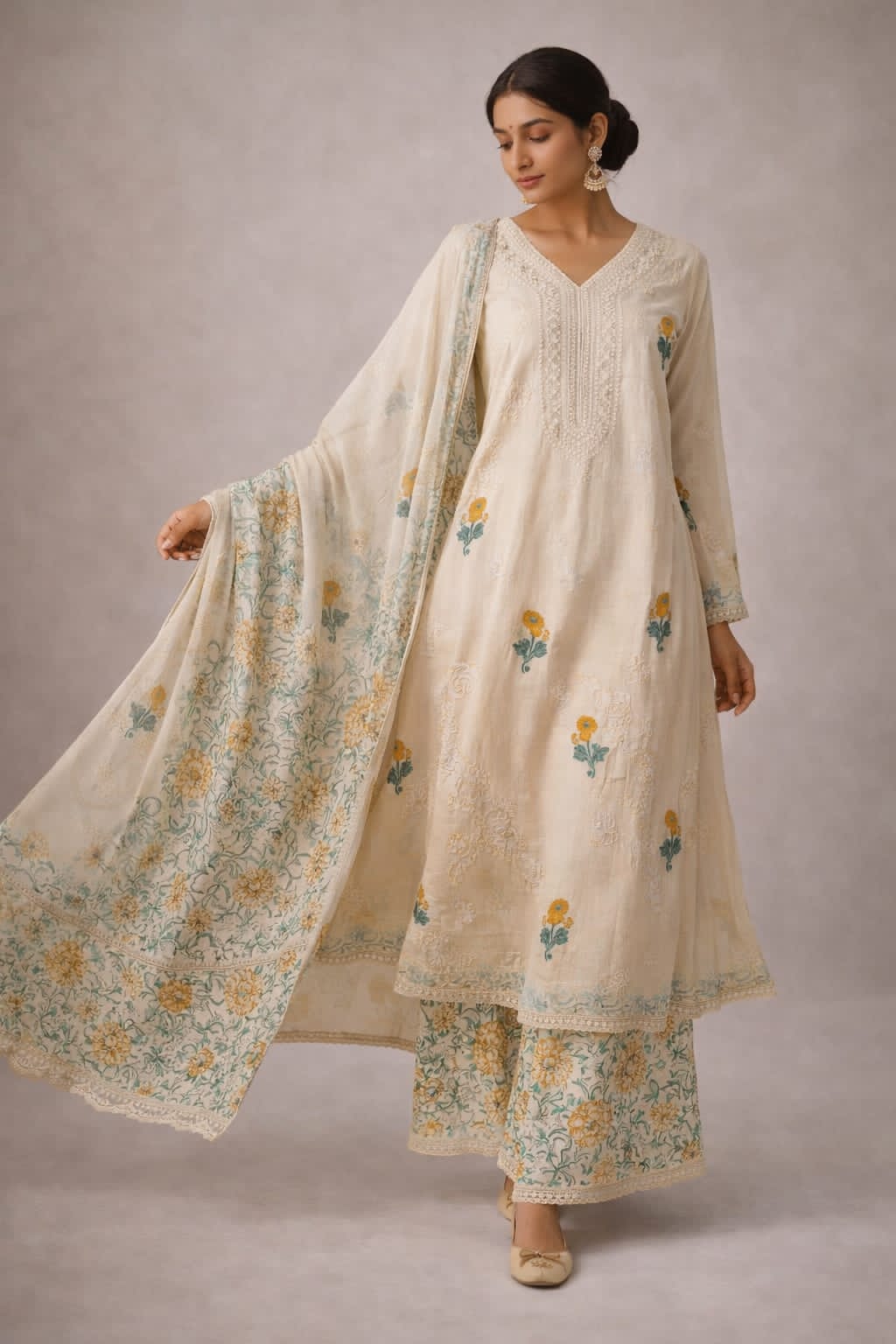 Cotton Suit With chiffon dupatta