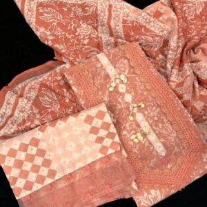 Premium Cotton  – Crotia Concept – with beautiful tissue Lace work   – Mul cotton Dupatta