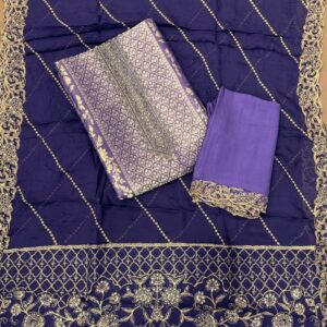 Brocade Suit Orgenza Dupatta With Golden Thread Work , Soft Pure Silk Bottom