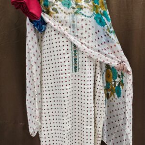 polka cotton suit with chiffon dupatta